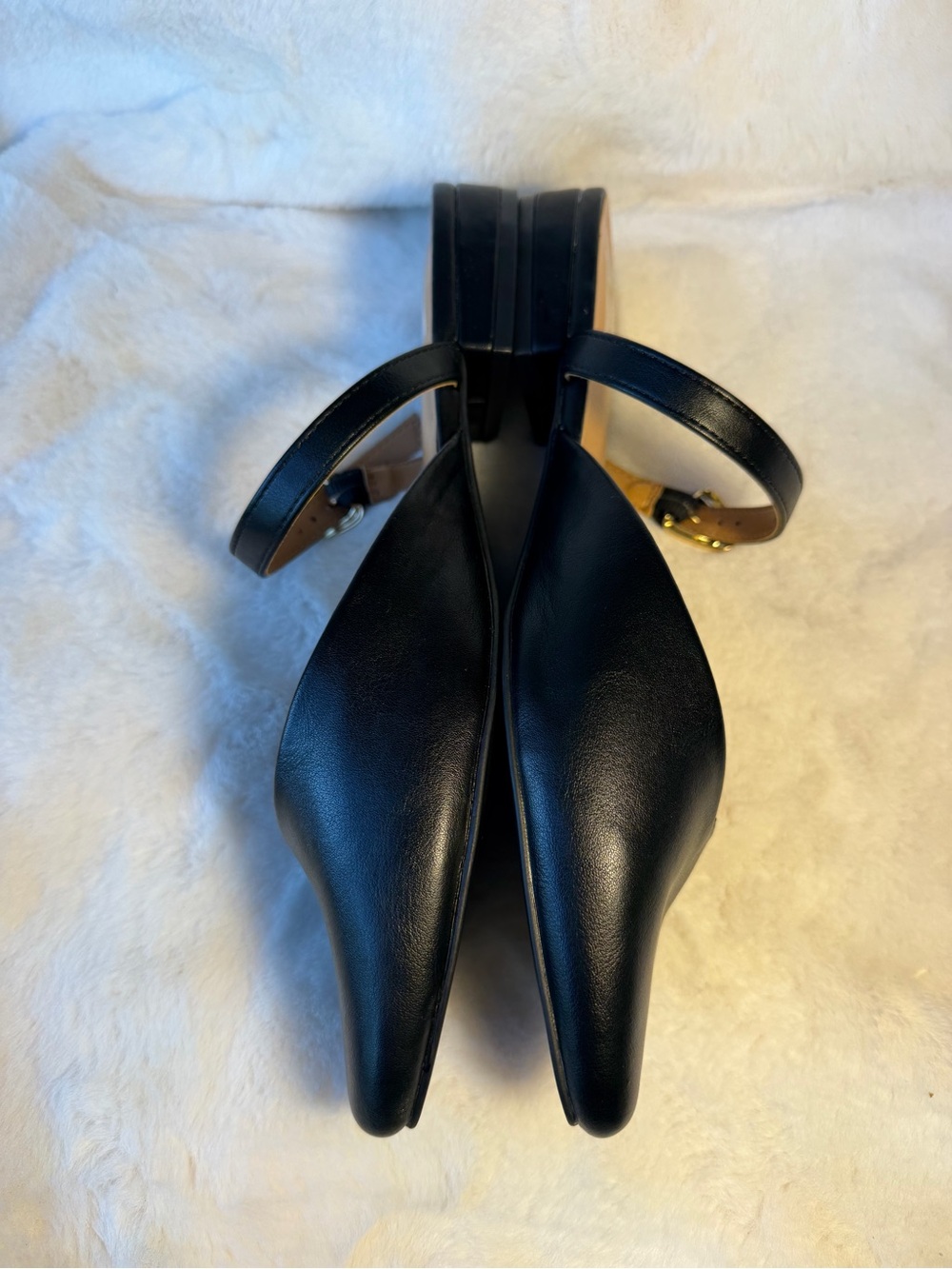 DV by Dolce Vita Black Pointed Slingback Flats with Gold Buckle Size 9.5 - Picture 3 of 6